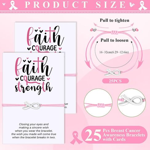 25/50 Pcs Breast Cancer Awareness Bracelet Gift for Woman Adjustable Pink Ribbon Bracelets Breast Cancer Survivor Gifts Jewelry in Saudi Arabia