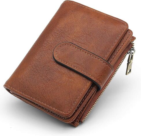 RFID Blocking Wallet for Women Vegan Leather Tri-Fold with Zipper Coin Pocket 12 Card Slots Anti-Theft Clasp Waterproof Slim Design 17 Pockets Holds Cards Cash SIM (Brown) in Saudi Arabia