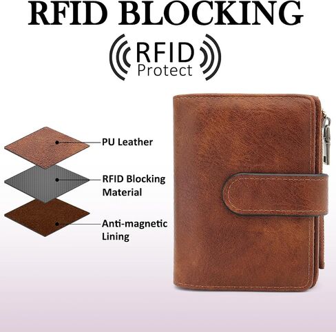 RFID Blocking Wallet for Women Vegan Leather Tri-Fold with Zipper Coin Pocket 12 Card Slots Anti-Theft Clasp Waterproof Slim Design 17 Pockets Holds Cards Cash SIM (Brown) in Saudi Arabia