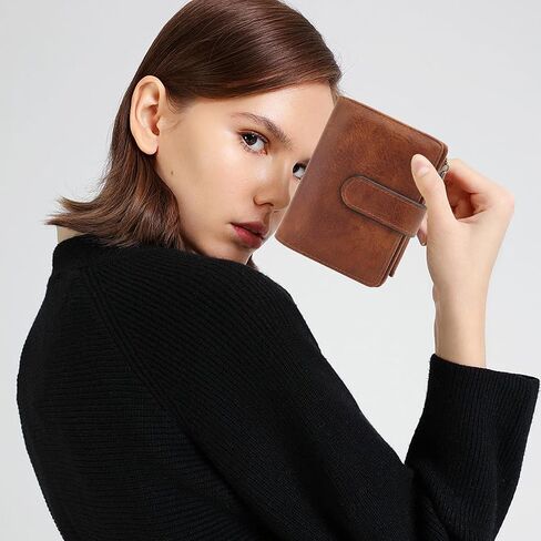 RFID Blocking Wallet for Women Vegan Leather Tri-Fold with Zipper Coin Pocket 12 Card Slots Anti-Theft Clasp Waterproof Slim Design 17 Pockets Holds Cards Cash SIM (Brown) in Saudi Arabia