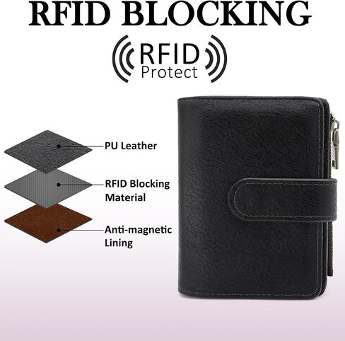 RFID Blocking Wallet for Women Vegan Leather Tri-Fold with Zipper Coin Pocket 12 Card Slots Anti-Theft Clasp Waterproof Slim Design 17 Pockets Holds Cards Cash SIM (Brown) in Saudi Arabia