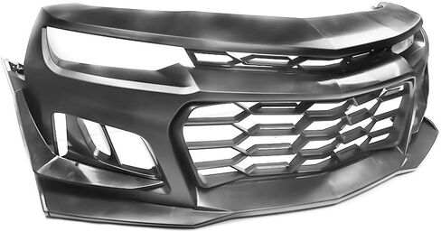 المصد الأمامي من IKON MOTORSPORTS متوافق مع 2014-2015 Chevy Camaro، غطاء مصد من البولي بروبيلين باللون الأسود طراز 1LE مع شبكة + شفة سفلية + غطاء Foglight in Saudi Arabia