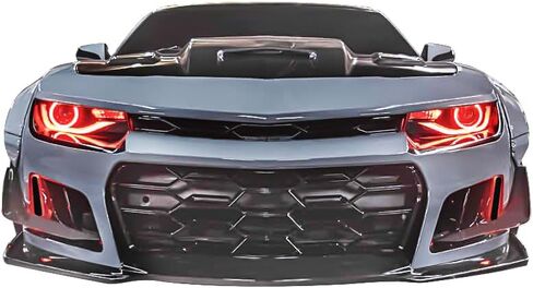المصد الأمامي من IKON MOTORSPORTS متوافق مع 2014-2015 Chevy Camaro، غطاء مصد من البولي بروبيلين باللون الأسود طراز 1LE مع شبكة + شفة سفلية + غطاء Foglight in Saudi Arabia