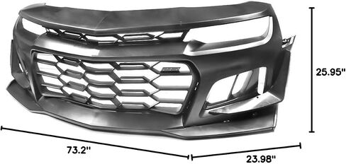 المصد الأمامي من IKON MOTORSPORTS متوافق مع 2014-2015 Chevy Camaro، غطاء مصد من البولي بروبيلين باللون الأسود طراز 1LE مع شبكة + شفة سفلية + غطاء Foglight in Saudi Arabia