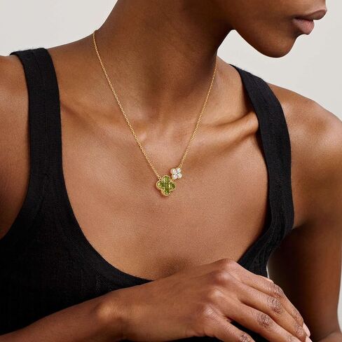 قلادة ذهبية للنساء قلادة جوهرة الميلاد للنساء 14 قيراط مطلية بالذهب داينتي أربع أوراق البرسيم مكعب زركونيا قلادة زهرة قلادة الذهب والمجوهرات هدية للنساء in Kuwait