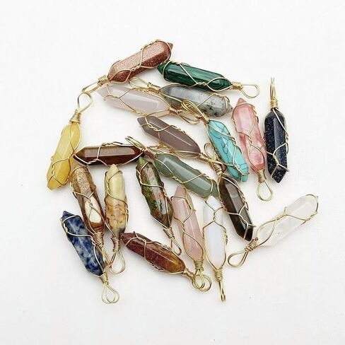 30pcs Mixed Natural Stone Gold Color Pendulum Crystal Pillar Pendants Necklaces in Saudi Arabia