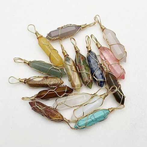 30pcs Mixed Natural Stone Gold Color Pendulum Crystal Pillar Pendants Necklaces in Saudi Arabia