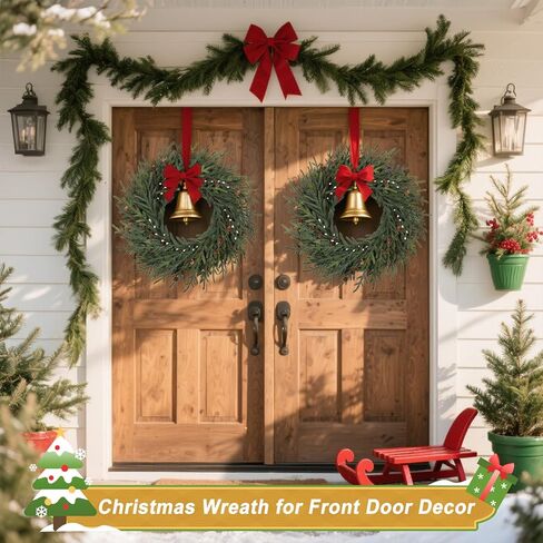 Artgar 26 Inch Pine Wreath - Christmas Wreaths for Front Door - Real Touch Pine Wreath - Large Artificial Green Pine Wreaths for Walls Windows Porches Farmhouse Indoor Outdoor Home Decor (White-Green) in Kuwait