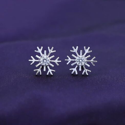 جولة الشكل الأبيض زركونيا مكعب 14K الذهب على حلق عشيق ندفة الثلج الفضة الاسترليني in Kuwait