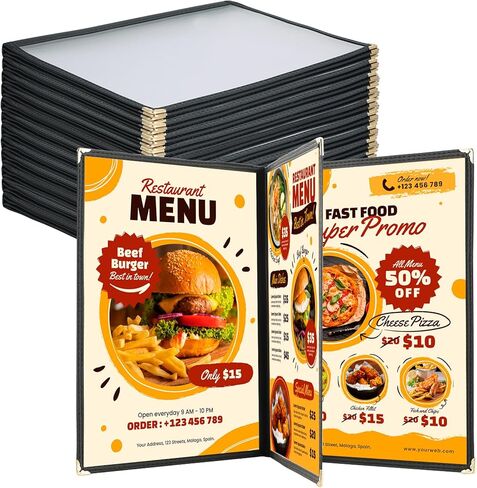 12 Pack Menu Covers, 2 Page 4 View Transparent Menu Holders, 8.5 x 11 Inch Menu Sleeves, Menu Books Fits A4 Size Paper, Perfect for Restaurants, Bars, Cafes, and Office Use in Kuwait