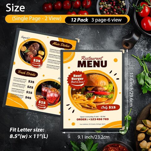 12 Pack Menu Covers, 2 Page 4 View Transparent Menu Holders, 8.5 x 11 Inch Menu Sleeves, Menu Books Fits A4 Size Paper, Perfect for Restaurants, Bars, Cafes, and Office Use in Kuwait