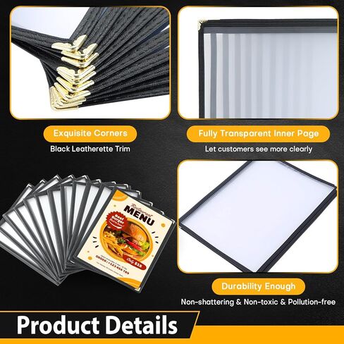 12 Pack Menu Covers, 2 Page 4 View Transparent Menu Holders, 8.5 x 11 Inch Menu Sleeves, Menu Books Fits A4 Size Paper, Perfect for Restaurants, Bars, Cafes, and Office Use in Kuwait