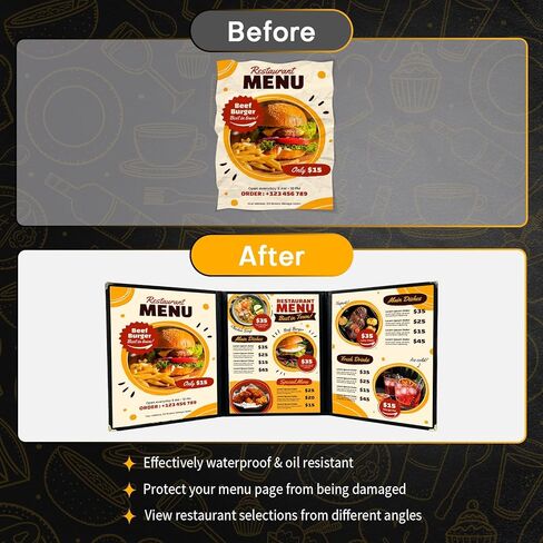 12 Pack Menu Covers, 2 Page 4 View Transparent Menu Holders, 8.5 x 11 Inch Menu Sleeves, Menu Books Fits A4 Size Paper, Perfect for Restaurants, Bars, Cafes, and Office Use in Kuwait