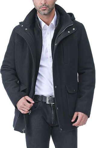 BGSD Men Kenneth Wool Blend Single Breasted Walking Car Coat with Removable Bib (Also available in Big and Tall) in Saudi Arabia