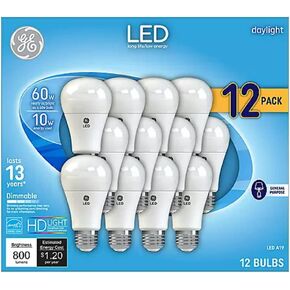 GE 60W 60 Watt Replacement Daylight LED 12 Pack, Dimmable, 800 Lumens, A19 in Kuwait