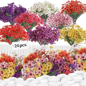 24 Bundles Artificial Flowers for Outdoors/Indoor, No Fade Fake Flowers Plants, Uv Resistant Artificial Outdoor Flowers for Garden Porch Window Box Home Farmhouse Wedding(8 Color) in Kuwait
