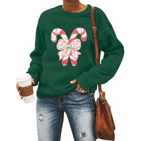 FASHGL Christmas Sweatshirts Women Candy Canes Graphic Sweatshirt Vintage Xmas Long Sleeve Shirt Pullover Tops in Kuwait
