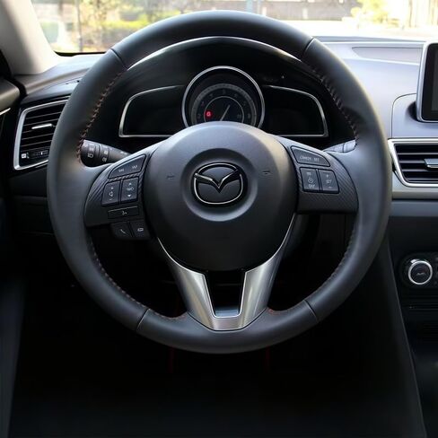 غطاء شعار عجلة قيادة السيارة لسيارة Mazda 3/Axela Hatchback 2004 2005 2006 2007 2008 2009 2010، ملصقات ملصقات لشعار عجلة القيادة، ذاتية اللصق مضادة للخدش، ملصق عجلة القيادة، A in Saudi Arabia