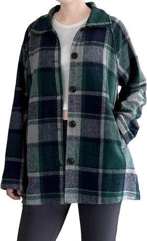 FTCayanz Women's Flannel Shacket Plaid Jacket Button Down Long Sleeve Shirts Casual Coats with Pockets in Saudi Arabia