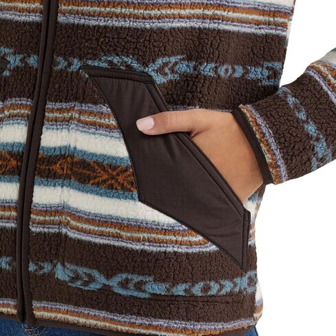 سترة Wrangler Serape باللون البني للنساء من نسيج الشيربا بسحاب كامل متباين من الجنوب الغربي 112356674 in Saudi Arabia