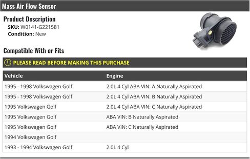Mass Air Flow Sensor - Compatible with 1993-1998 Volkswagen Golf in Saudi Arabia