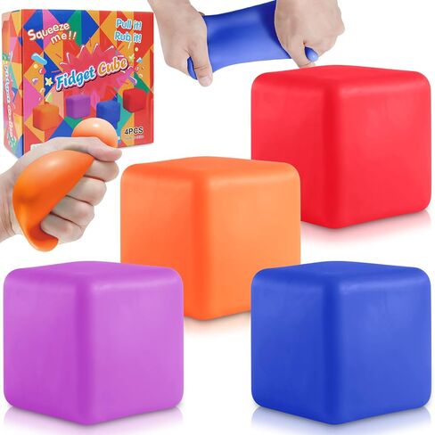 Fidget Toys Mini Stress Cube, 4Pcs Emotion Stress Balls Bulk for Kids and Adult, Slow Rising Stress Ice Cube Stress Balls, Dough Stress Balls Soft Fidget Squishy Toys for Anxiety Relief, Square Ball in Saudi Arabia
