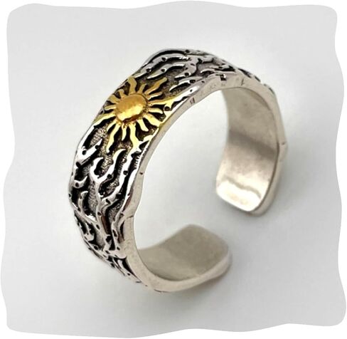 Sun Ring for Men, Silver Plated Brass Adjustable Open Rings for Men Women Gothic Hip Hop Style, Western Vintage Jewelry (Sun) in Saudi Arabia