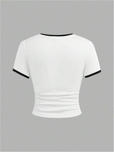 SOLY HUX Girl's Bow T Shirt Short Sleeve Crew Neck Graphic Tees Slim Crop Top Y2k Clothes Streetwear in Saudi Arabia