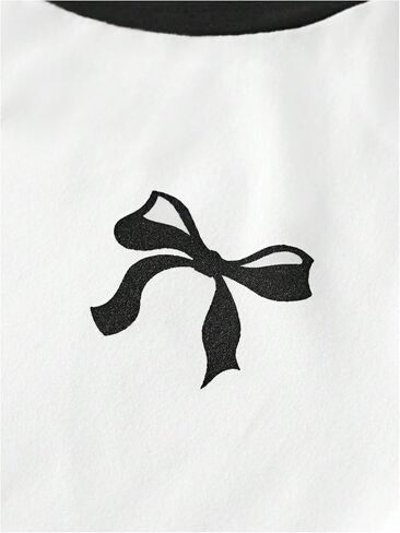 SOLY HUX Girl's Bow T Shirt Short Sleeve Crew Neck Graphic Tees Slim Crop Top Y2k Clothes Streetwear in Saudi Arabia