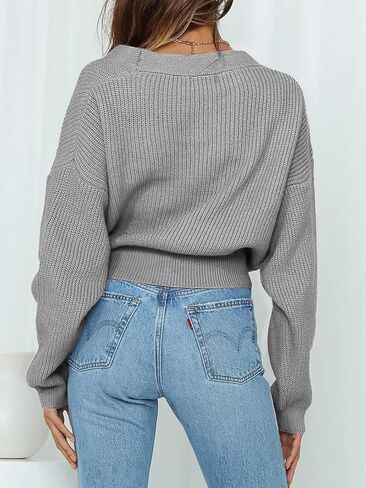 Womens Fall Sweaters 2026 Womens Casual V Neck Wrap Sweater Pullovers Lightweight Ribbed Drop Shoulder Knitted Warm Cozy Tops in Saudi Arabia