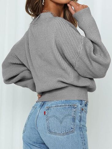 Womens Fall Sweaters 2026 Womens Casual V Neck Wrap Sweater Pullovers Lightweight Ribbed Drop Shoulder Knitted Warm Cozy Tops in Saudi Arabia
