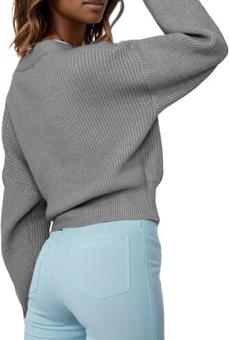 Womens Fall Sweaters 2026 Womens Casual V Neck Wrap Sweater Pullovers Lightweight Ribbed Drop Shoulder Knitted Warm Cozy Tops in Saudi Arabia