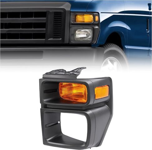 HECASA زوج حواف المصباح الأمامي مع ضوء إشارة الانعطاف متوافق مع 2008-2019 Ford E150 E250 E350 Super Duty Truck Pickup Headlamp Cover Door Bezel Trim Yellow Lens Black Bezel Left & Right Side in Saudi Arabia