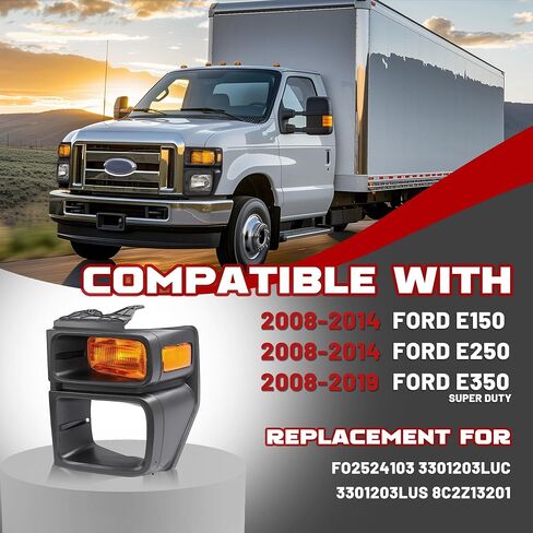 HECASA زوج حواف المصباح الأمامي مع ضوء إشارة الانعطاف متوافق مع 2008-2019 Ford E150 E250 E350 Super Duty Truck Pickup Headlamp Cover Door Bezel Trim Yellow Lens Black Bezel Left & Right Side in Saudi Arabia