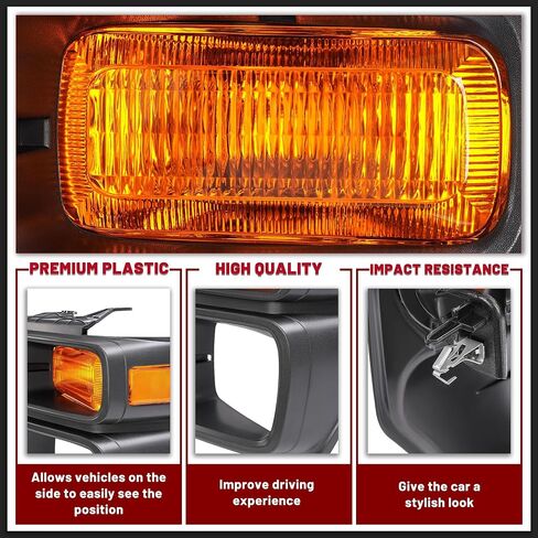 HECASA زوج حواف المصباح الأمامي مع ضوء إشارة الانعطاف متوافق مع 2008-2019 Ford E150 E250 E350 Super Duty Truck Pickup Headlamp Cover Door Bezel Trim Yellow Lens Black Bezel Left & Right Side in Saudi Arabia
