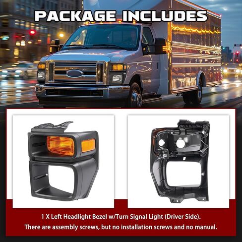 HECASA زوج حواف المصباح الأمامي مع ضوء إشارة الانعطاف متوافق مع 2008-2019 Ford E150 E250 E350 Super Duty Truck Pickup Headlamp Cover Door Bezel Trim Yellow Lens Black Bezel Left & Right Side in Saudi Arabia