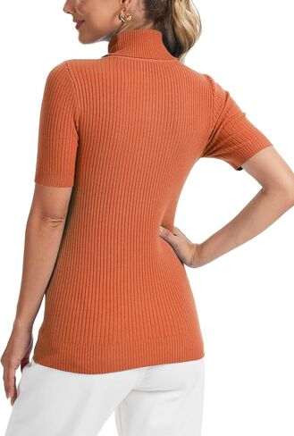 Women's Fall Short Sleeve Sweater Turtleneck Pullover Tops Winter Basic Ribbed Knit Slim Fitted Casual Shirts in Saudi Arabia