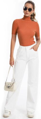 Women's Fall Short Sleeve Sweater Turtleneck Pullover Tops Winter Basic Ribbed Knit Slim Fitted Casual Shirts in Saudi Arabia