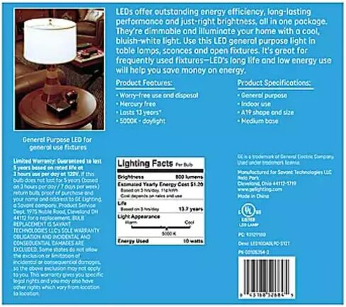 GE 60W 60 Watt استبدال ضوء النهار LED 12 حزمة، عكس الضوء، 800 لومن، A19 in Saudi Arabia