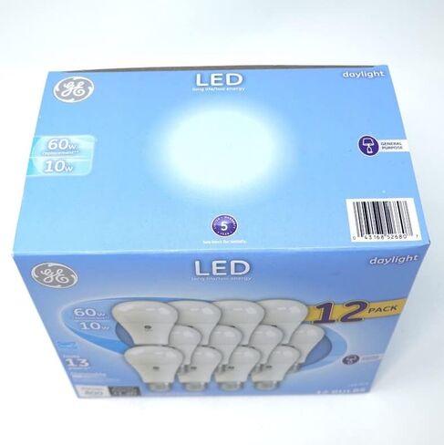 GE 60W 60 Watt استبدال ضوء النهار LED 12 حزمة، عكس الضوء، 800 لومن، A19 in Saudi Arabia