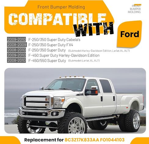KUAFU قطع غيار قولبة المصد الأمامي متوافقة مع Super Duty 2008 2009 2010 Ford F250 F350 F450 لاستبدال 8C3Z17K833AA، FO1044103 PP بلاستيك أسود in Saudi Arabia