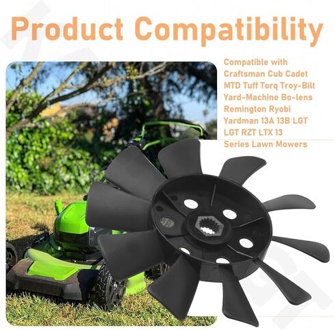1A646083070 مروحة تبريد ناقل الحركة ذات 10 شفرات متوافقة مع Craftsman Cub Cadet MTD Tuff Torq Troy-Bilt Yard-Machine Bo-Lens Remington Ryobi Yardman 13A 13B LGT LGT RZT LTX 131 Series in Kuwait