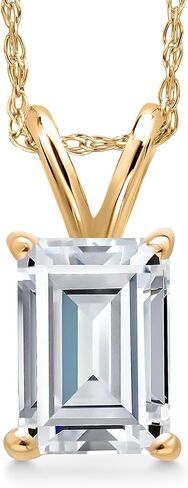 Gem Stone King Gemstone Birthstone Pendant Necklace in 14K Yellow Gold | Emerald Cut 7X5MM | Gold Necklace for Women | With 18 Inch Chain | Fine Jewelry Gifts for Her Mom Women Wife in Saudi Arabia