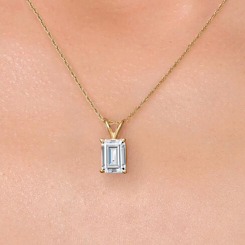Gem Stone King Gemstone Birthstone Pendant Necklace in 14K Yellow Gold | Emerald Cut 7X5MM | Gold Necklace for Women | With 18 Inch Chain | Fine Jewelry Gifts for Her Mom Women Wife in Saudi Arabia