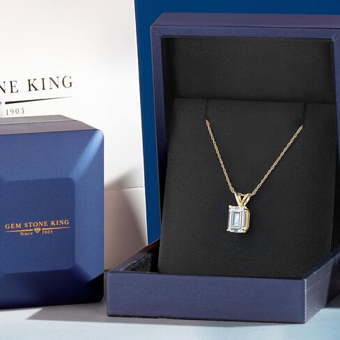 Gem Stone King Gemstone Birthstone Pendant Necklace in 14K Yellow Gold | Emerald Cut 7X5MM | Gold Necklace for Women | With 18 Inch Chain | Fine Jewelry Gifts for Her Mom Women Wife in Saudi Arabia