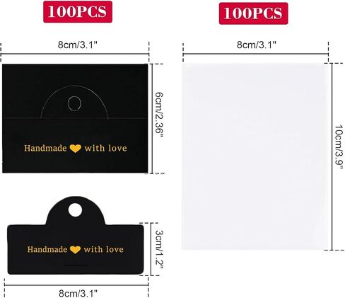 ALLWSLucky 100Pcs Jewelry Packaging for Small Business, Handmade with Love Jewelry Display Cards with Clear Bags for Selling, Small Craft Packaging Set for Bracelets, Key Chains, Earring (Kraft) in Kuwait