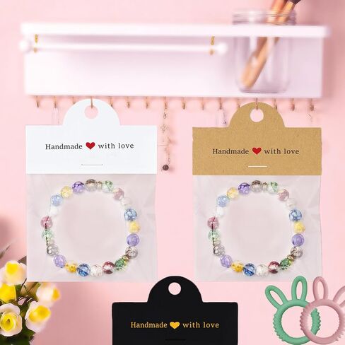 ALLWSLucky 100Pcs Jewelry Packaging for Small Business, Handmade with Love Jewelry Display Cards with Clear Bags for Selling, Small Craft Packaging Set for Bracelets, Key Chains, Earring (Kraft) in Kuwait