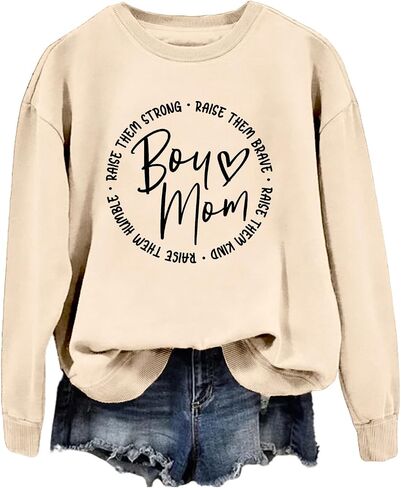 سويت شيرت Boy Mom للنساء بأكمام طويلة بلوفر Boy Mama، سويت شيرت كاجوال فضفاض خفيف الوزن برقبة مستديرة للخريف in Kuwait