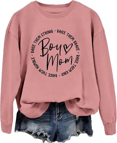 سويت شيرت Boy Mom للنساء بأكمام طويلة بلوفر Boy Mama، سويت شيرت كاجوال فضفاض خفيف الوزن برقبة مستديرة للخريف in Kuwait