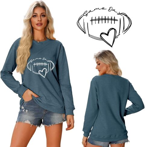 Game Day Sweatshirt Women Vintage Football Graphic Long Sleeve Shirt Football Season Casual Pullover Tops in Saudi Arabia